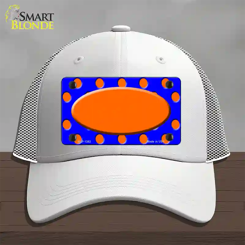 Orange Royal Blue Polka Dot Orange Center Oval Novelty License Plate Hat Mesh / White