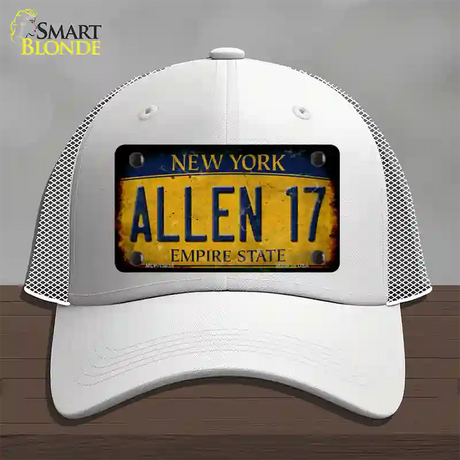 Allen 17 New York Yellow Novelty License Plate Hat Tag Mesh / White