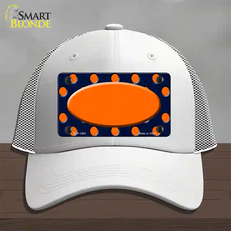 Orange Navy Blue Polka Dot Orange Center Oval Novelty License Plate Hat Mesh / White