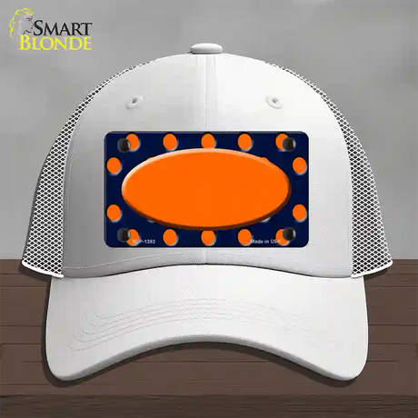 Orange Navy Blue Polka Dot Orange Center Oval Novelty License Plate Hat Mesh / White