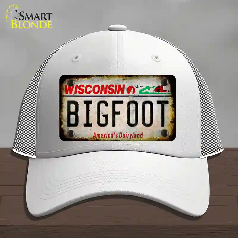 Bigfoot Wisconsin Novelty License Plate Hat Tag Mesh / White