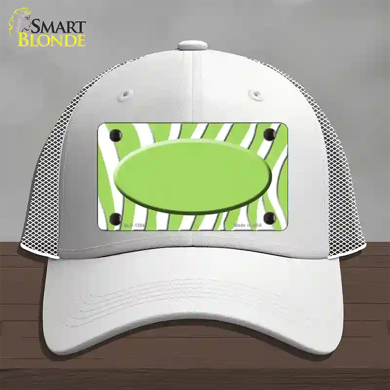 Lime Green White Zebra Center Oval Novelty License Plate Hat Mesh / White