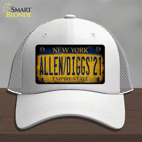 Allen Diggs 21 NY Yellow Rusty Novelty License Plate Hat Tag Mesh / White