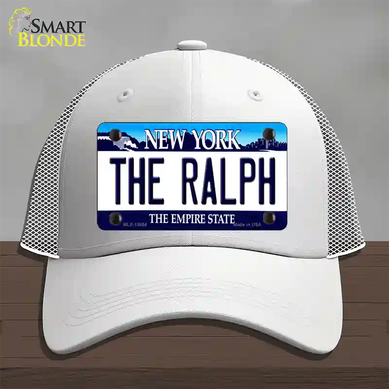 The Ralph NY Blue Novelty License Plate Hat Tag Mesh / White