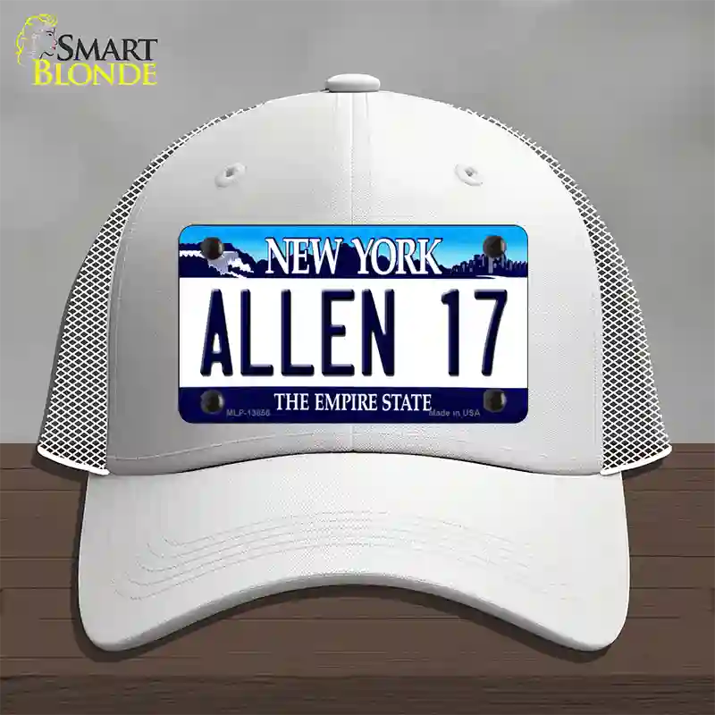 Allen 17 NY Blue Novelty License Plate Hat Tag Mesh / White