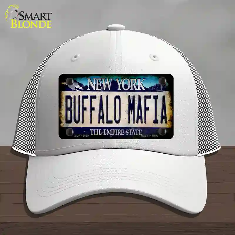 Buffalo Mafia NY Blue Rusty Novelty License Plate Hat Tag Mesh / White