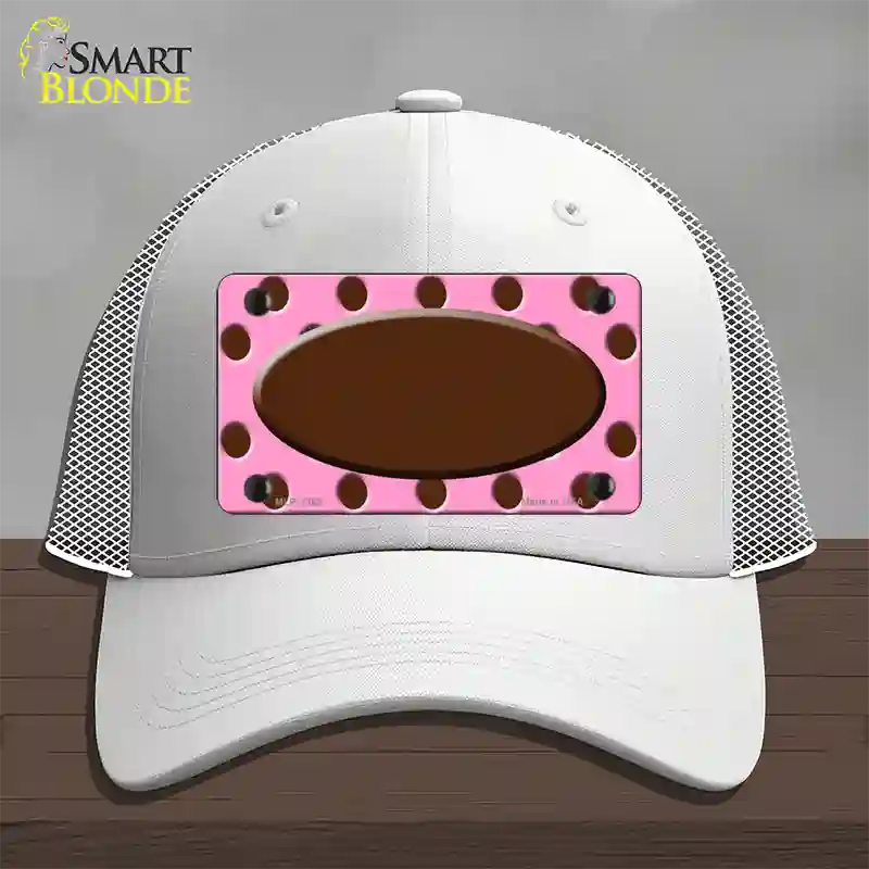 Brown Pink Polka Dot Brown Center Oval Novelty License Plate Hat Mesh / White