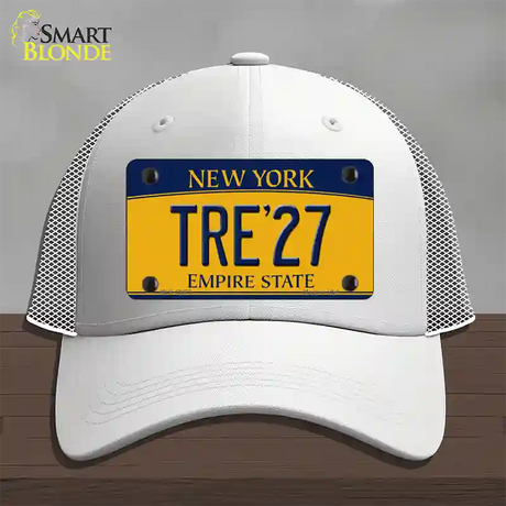 Tre 27 New York Yellow Novelty License Plate Hat Tag Mesh / White