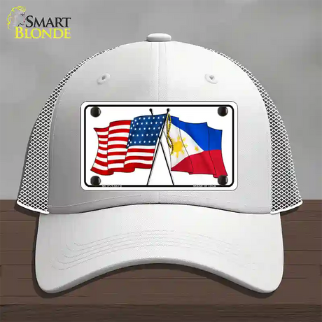 Philippines US Crossed Flag Novelty License Plate Hat Tag Mesh / White