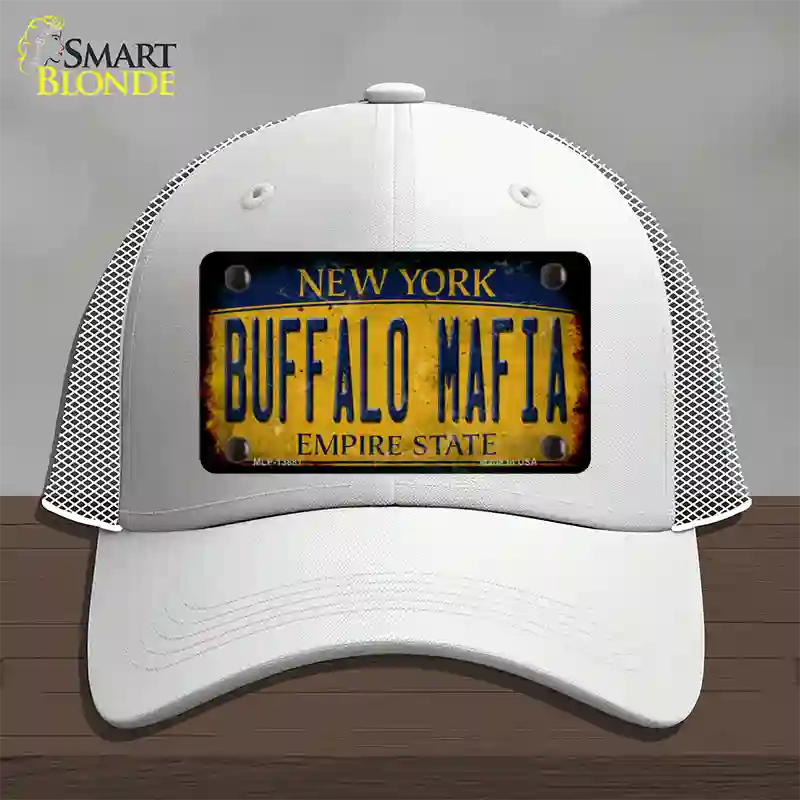 Buffalo Mafia NY Rusted Yellow Novelty License Plate Hat Tag Mesh / White