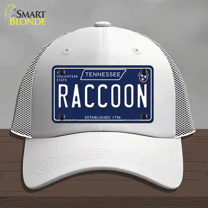 Raccoon Tennessee Blue Novelty License Plate Hat Tag Mesh / White