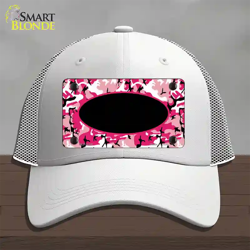 Pink Camo With Black Center Oval Novelty License Plate Hat Mesh / White