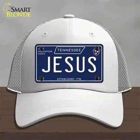 Jesus Tennessee Blue Novelty License Plate Hat Tag Mesh / White