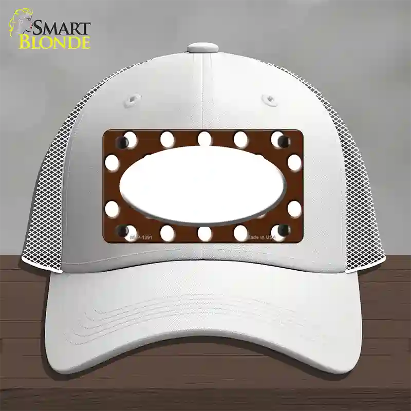 White Brown Polka Dot Center Oval Novelty License Plate Hat Mesh / White