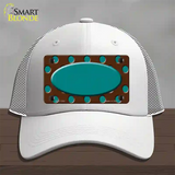 Teal Brown Polka Dot Center Oval Novelty License Plate Hat Mesh / White