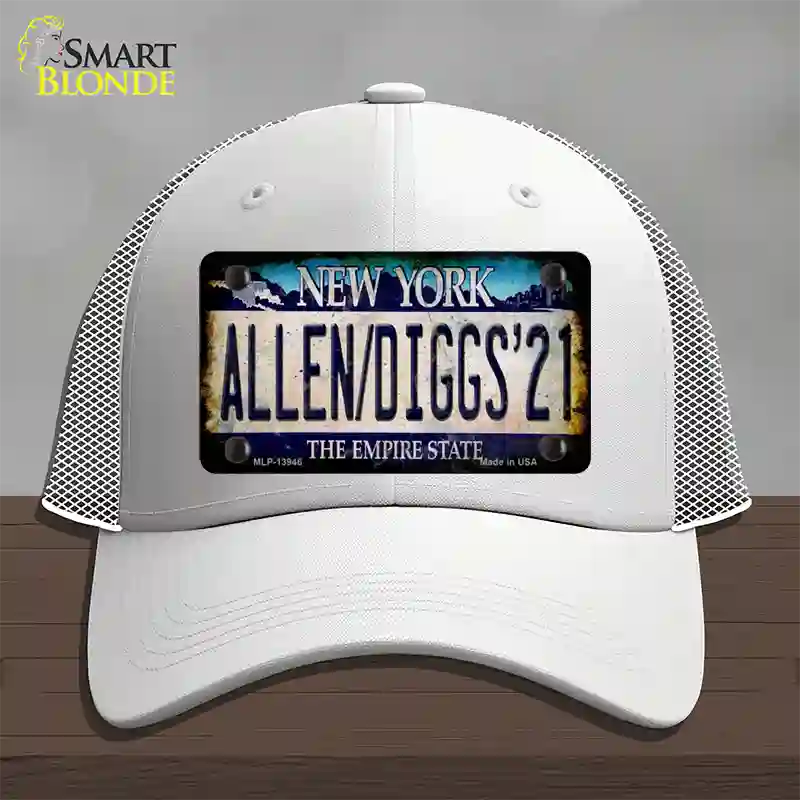 Allen Diggs 21 NY Blue Novelty License Plate Hat Tag Mesh / White