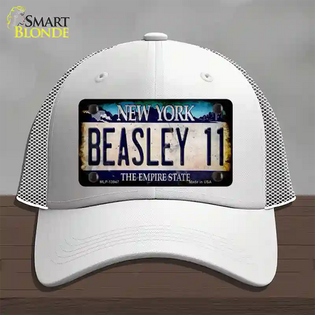 Beasley 11 New York Blue Novelty License Plate Hat Tag Mesh / White