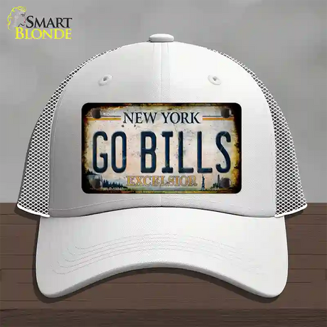 Go Bills New York White Novelty License Plate Hat Tag Mesh / White