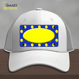 Yellow Royal Blue Polka Dot Center Oval Novelty License Plate Hat Mesh / White