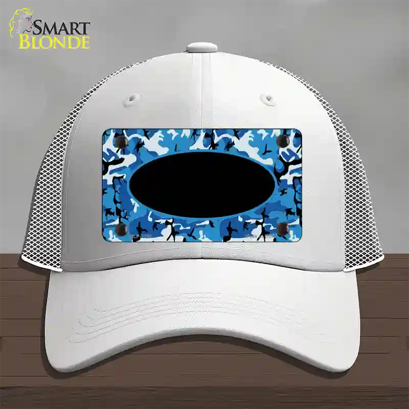 Blue Camo With Black Center Oval Novelty License Plate Hat Mesh / White