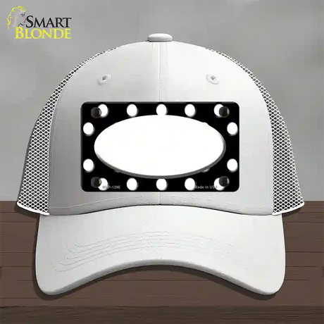 White Black Polka Dot Center Oval Novelty License Plate Hat Mesh / White