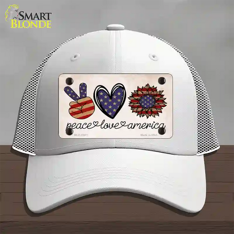 Peace Love America Novelty License Plate Hat Tag Mesh / White