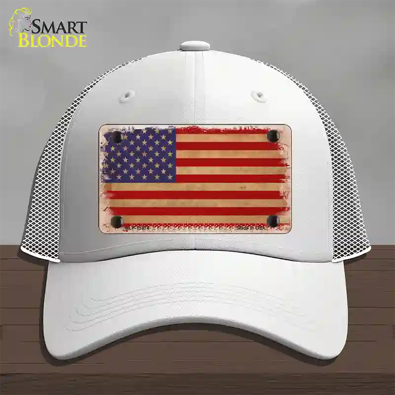 Grunge American Flag Novelty License Plate Hat Tag Mesh / White