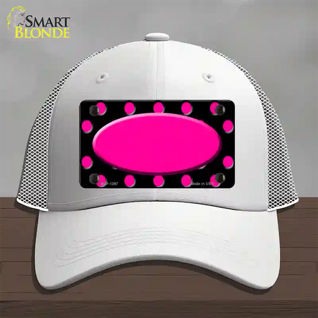 Pink Black Polka Dot Pink Center Oval Black Novelty License Plate Hat Mesh / White