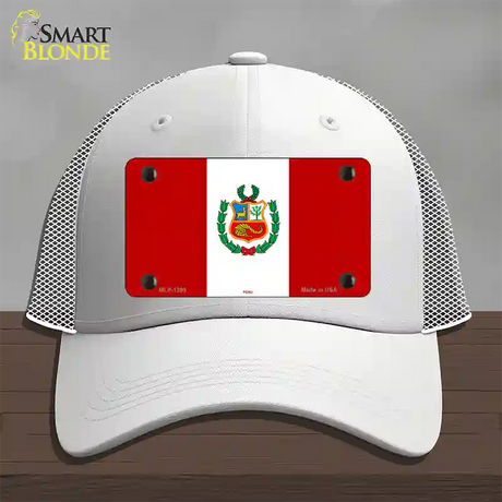 Peru Flag Novelty License Plate Hat Mesh / White