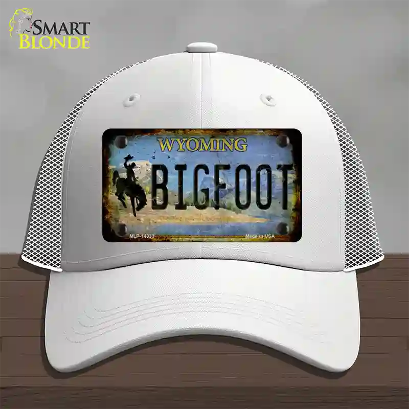 Bigfoot Wyoming Novelty License Plate Hat Tag Mesh / White