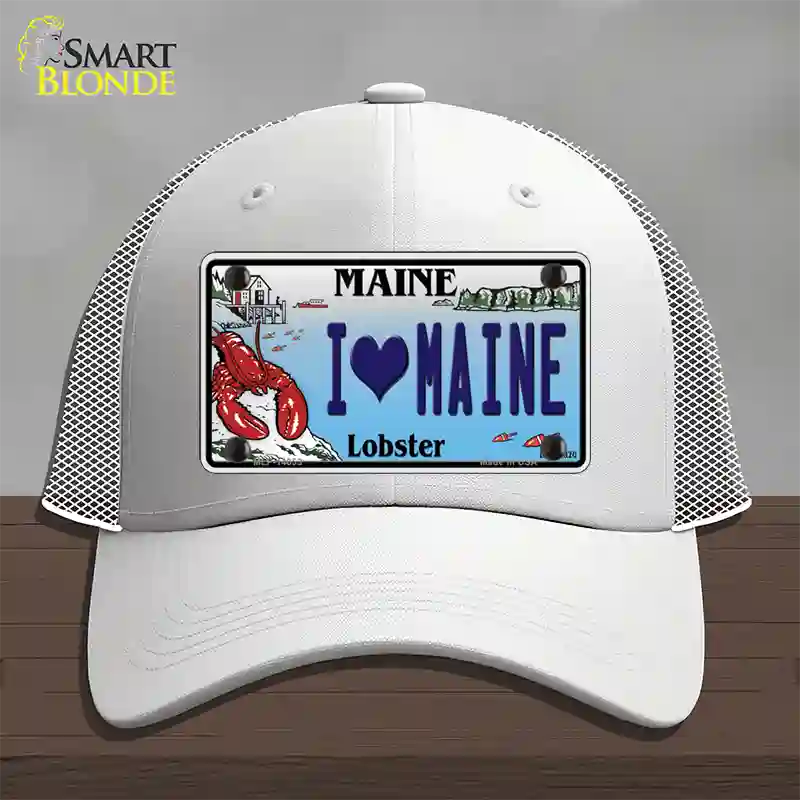 I Heart Maine Lobster Novelty License Plate Hat Mesh / White