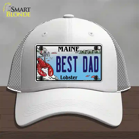 Best Dad Maine Lobster Novelty License Plate Hat Mesh / White