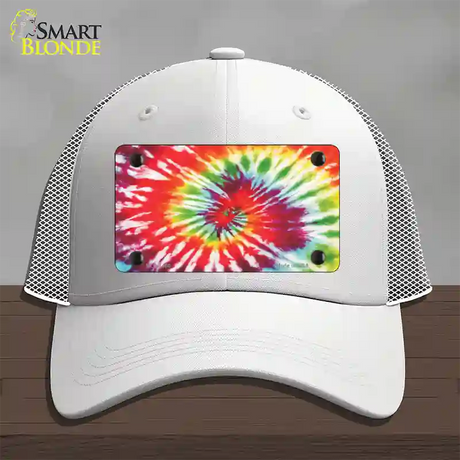 Red Swirl Tie-Dye Novelty License Plate Hat Mesh / White