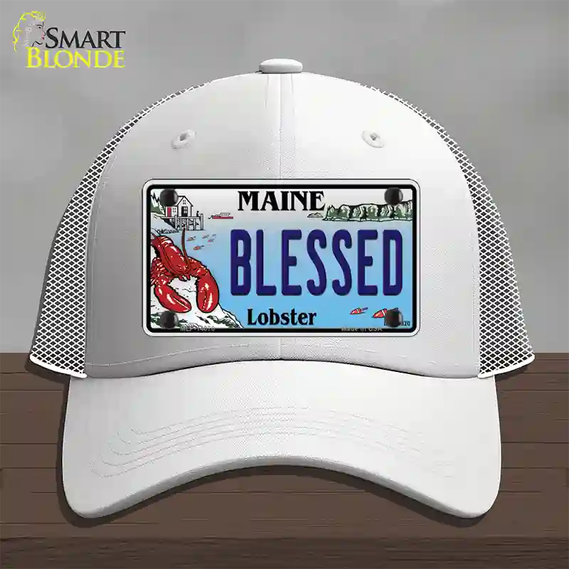 Blessed Maine Lobster Novelty License Plate Hat Mesh / White