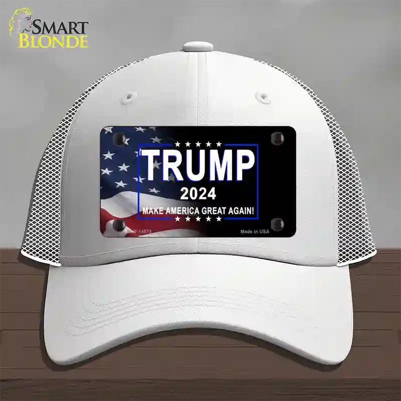 Trump 2024 Flag | Black Novelty License Plate Hat Mesh / White