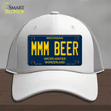 Mmm Beer Michigan Blue Novelty License Plate Hat Mesh / White