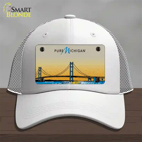 Pure Michigan Mackinac Bridge Novelty License Plate Hat Mesh / White