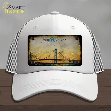 Pure Michigan Mackinac Bridge Rusty Novelty License Plate Hat Mesh / White