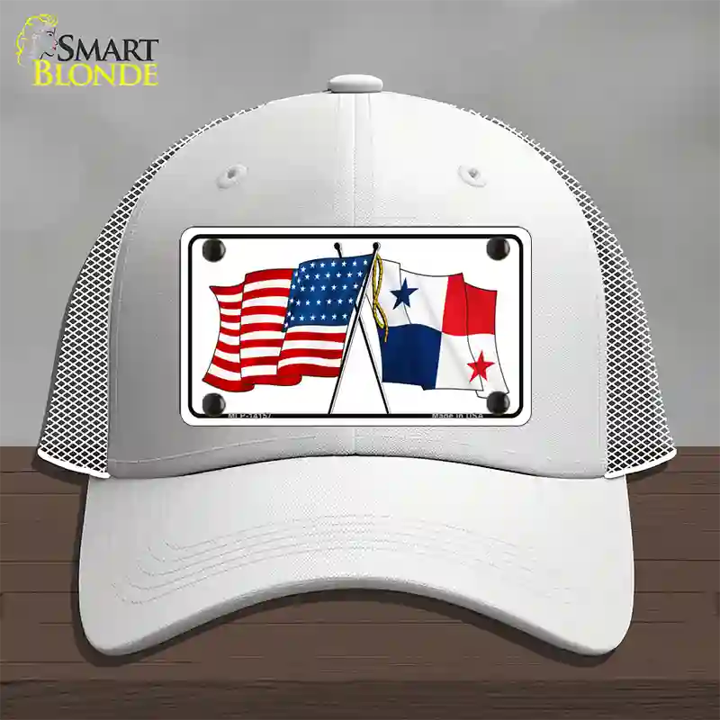 Panama Crossed US Flag Novelty License Plate Hat Mesh / White