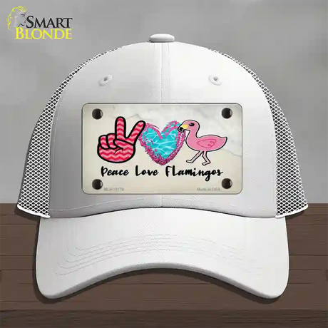 Peace Love Flamingos Novelty License Plate Hat Mesh / White