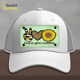 Peace Love Summer Sunflower Novelty License Plate Hat Mesh / White