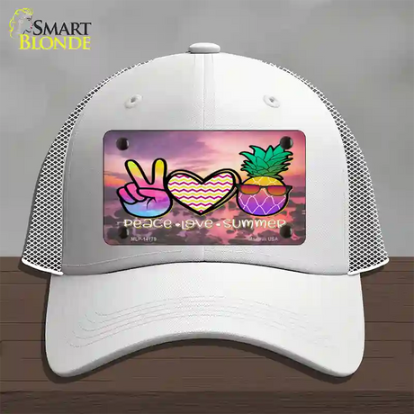 Peace Love Summer Pineapple BeachNovelty License Plate Hat Mesh / White