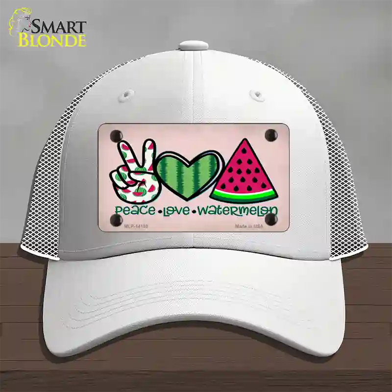 Peace Love Watermelon Novelty License Plate Hat Mesh / White