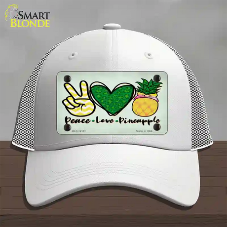 Peace Love Pineapple Novelty License Plate Hat Mesh / White