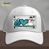 Peace Love Snowman Novelty License Plate Hat Mesh / White