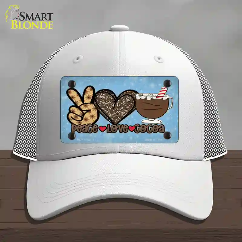 Peace Love Cocoa Novelty License Plate Hat Mesh / White