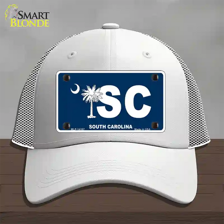 SC South Carolina Flag Novelty License Plate Hat Mesh / White