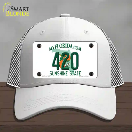 420 Florida Novelty License Plate Hat Mesh / White