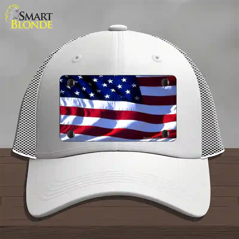 American Flag Wavy Novelty License Plate Hat Mesh / White