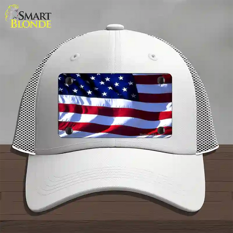 American Flag Wavy Novelty License Plate Hat Mesh / White